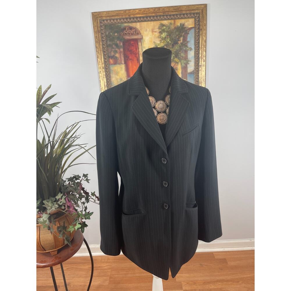 Anne Klein Blazer Jacket Womens Size 8 Black Pinstripe Dark Academia Poetcore